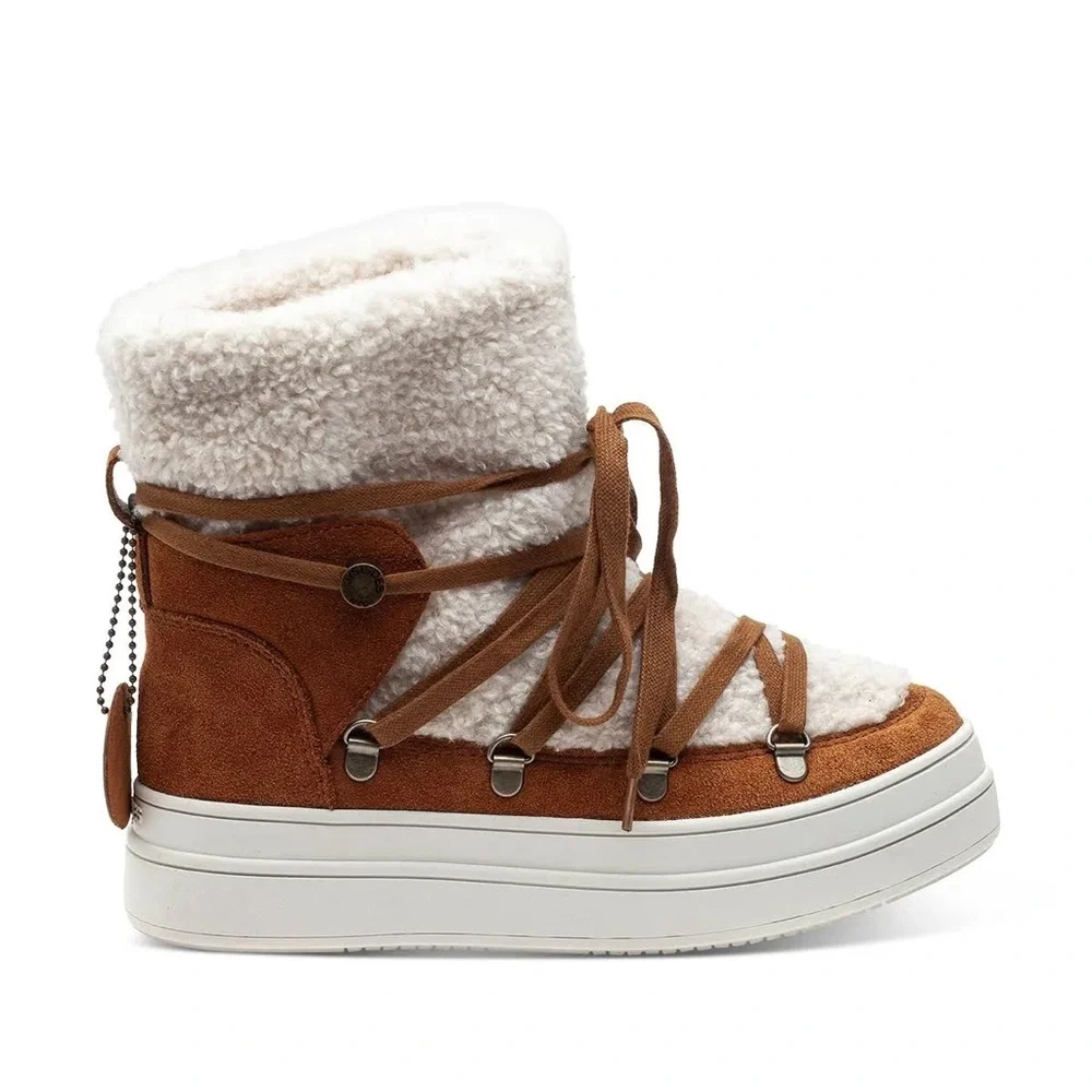 J/Slides Newbie Tan Suede Leather Faux Fur Platform Boot; Women’s 7.5; snowbunny